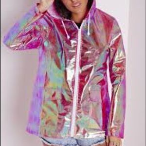 Missguided pink hologram rain jacket size 6. NWT